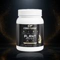 CoreForge Plant Protein vanilla supplement on a premium black and gold studio background