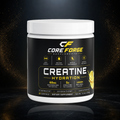 CoreForge Creatine Hydration lemon supplement on a premium black and gold studio background