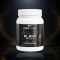 CoreForge Plant Protein chocolate supplement on a premium black and gold studio background