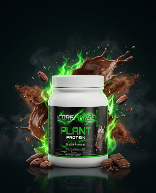 CoreForge Chocolate Plant Protein bag, front label