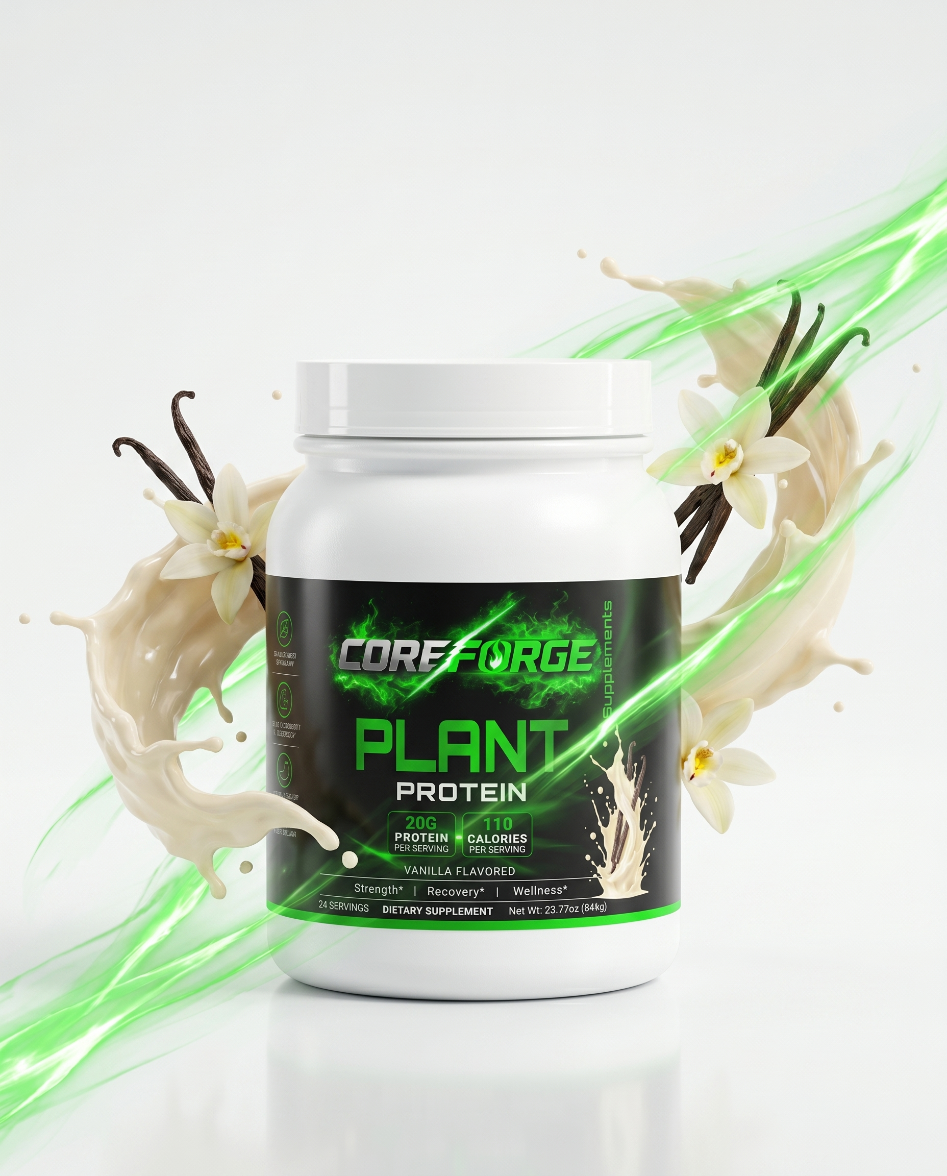 CoreForge Vanilla Plant Protein bag, front label