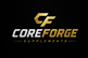 CoreForge Supplements logo — gold and silver CF monogram