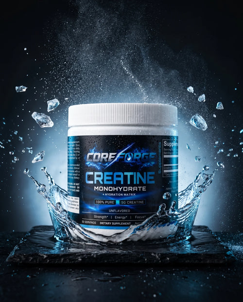 CoreForge Creatine Monohydrate 5g tub, front label